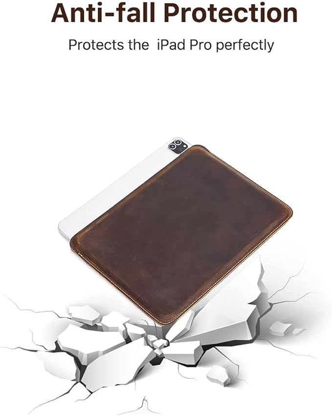 Top Grain Leather 12.9 Tablet Sleeve Slim Protector Vintage Design Fully Handmade Compatible with 12.9 iPad Pro 3/4/5/6 Gen Fits A2233 A2069 A2378 A2379 A2461 A2462 Coffee 12.9 Inch