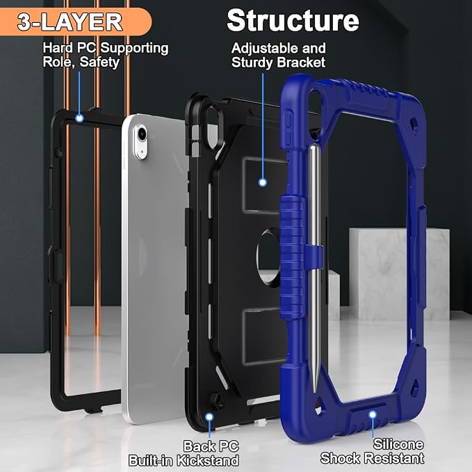 Dteck for Apple iPad 11 inch (A16 11th Gen) iPad 10.9 inch (10th Gen) Slim Clear Case with Kickstand Pencil Holder Reinforced Shockproof Corners Soft TPU Lightweight Protective Cover Transparent