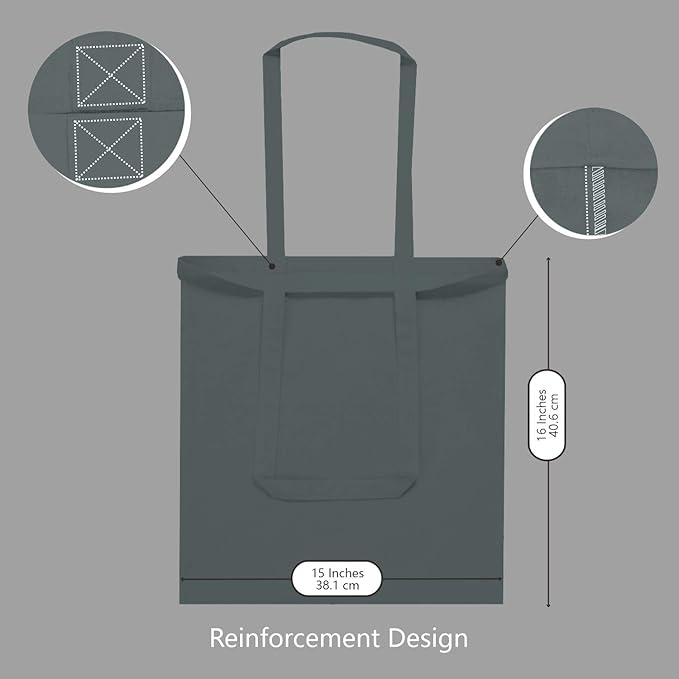 TOPDesign 12-Pack Economical 16"x15" Grey Cotton Tote Bag, Lightweight Medium Reusable Grocery Shopping Cloth Bags, Suitable for DIY, Advertising, Promotion, Gift, Activity