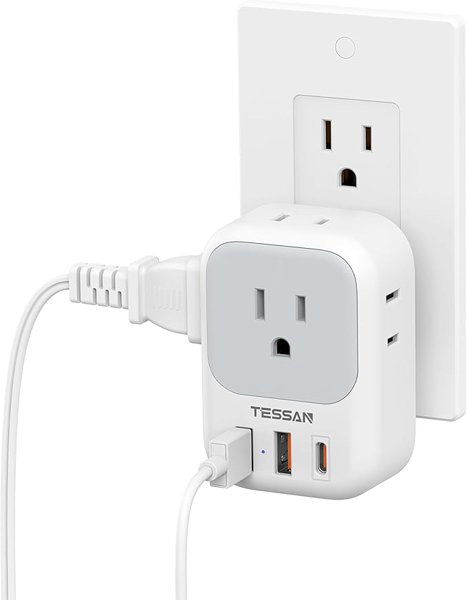 20W PD Multi Plug Adapter, TESSAN 3 USB Wall Charger Multiports (1 USB C Fast Charger), Cube Charging Station for Cruise, Home, Office, Dorm Essentials