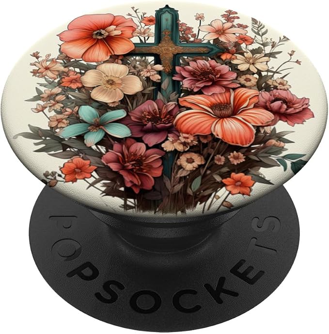 Christian Jesus Faith Cross Flowers Graphic PopSockets Adhesive PopGrip