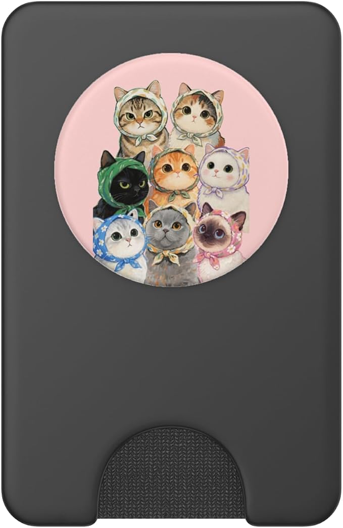 Pink Cute Cat Bandana Illustration Print PopSockets PopGrip for MagSafe