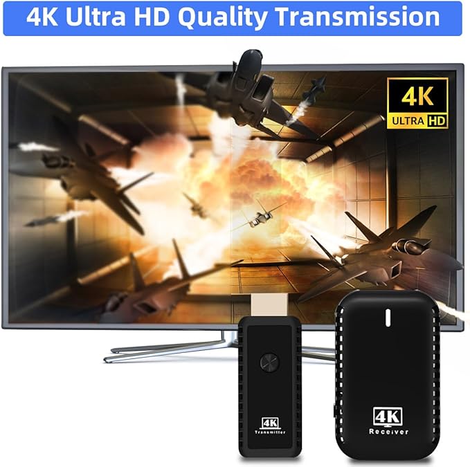 sunmeg Wireless HDMI Transmitter and Receiver 4K Decode 1080P Output Plug & Play 2.4G/5G Wireless HDMI Extender Kit Portable for Streaming Video and Audio to Monitor from Laptop/PC/Projector