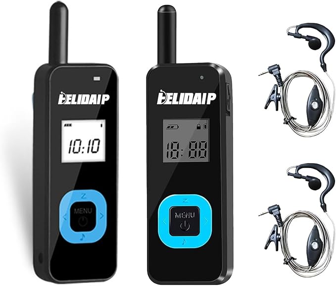 ELIDAIP T-M1 Super Mini Walkie Talkie for Adults,Portable Two Way Radios with Earpiece,Small 2 Way Radio for Restaurant, Workplace,Outdoor Sport,Hotel,Tourism,Skiing, Hiking,Supermarket,Black 2 Pack