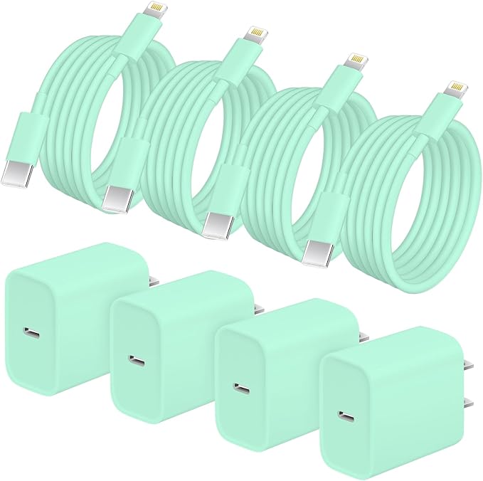AISNI iPhone Charger Fast Charging 4 Pack 20W PD USB C Charger Block with 6 FT MFi Certified iPhone 14/13 Fast Charging Cable Compatible for iPhone 14/13/12/11 Pro Max/Xs Max/XR/XiPad-Blue