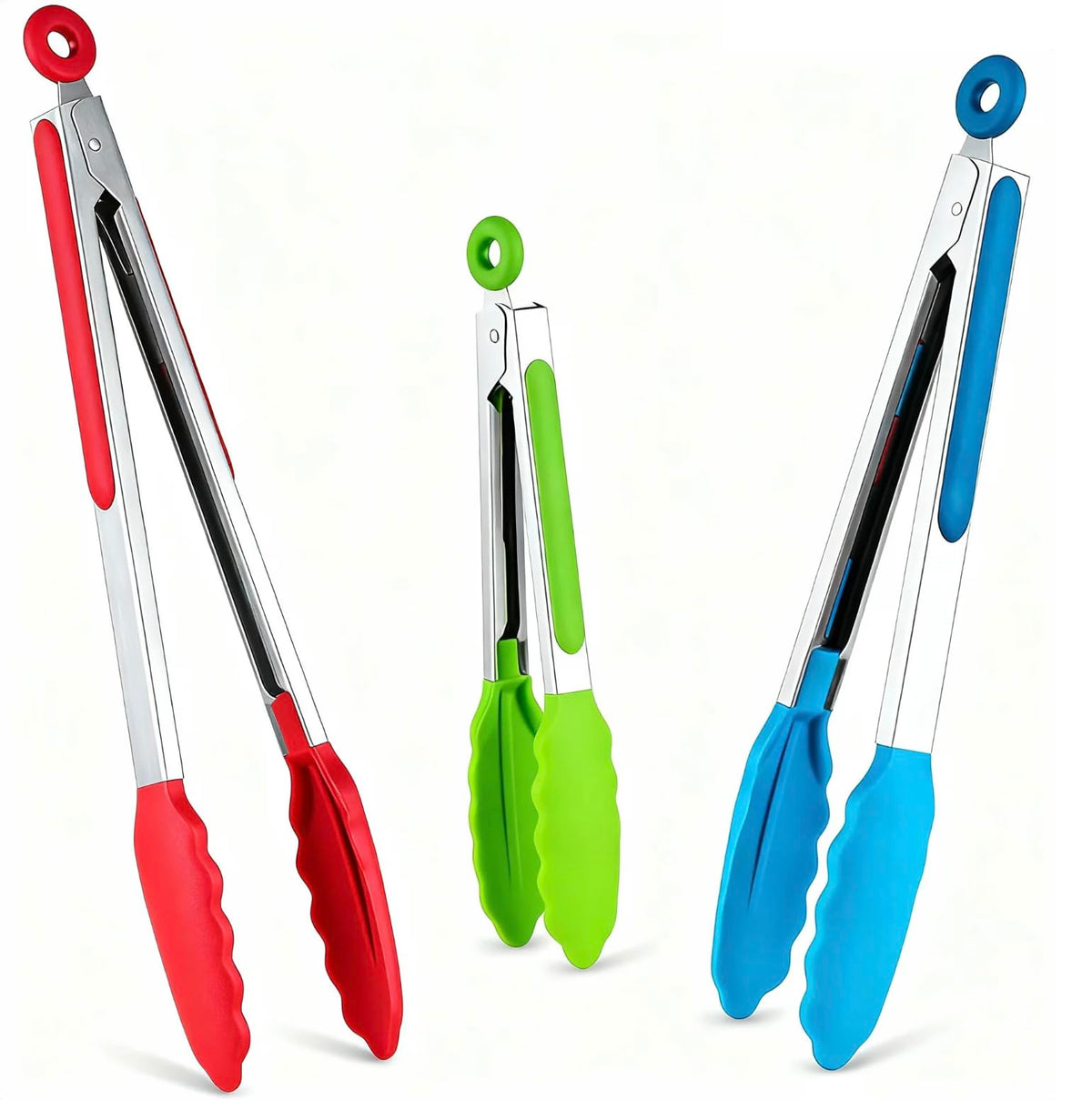 7-Inch Kitchen Tongs Set of 3, Cooking Tongs with Silicone Tips