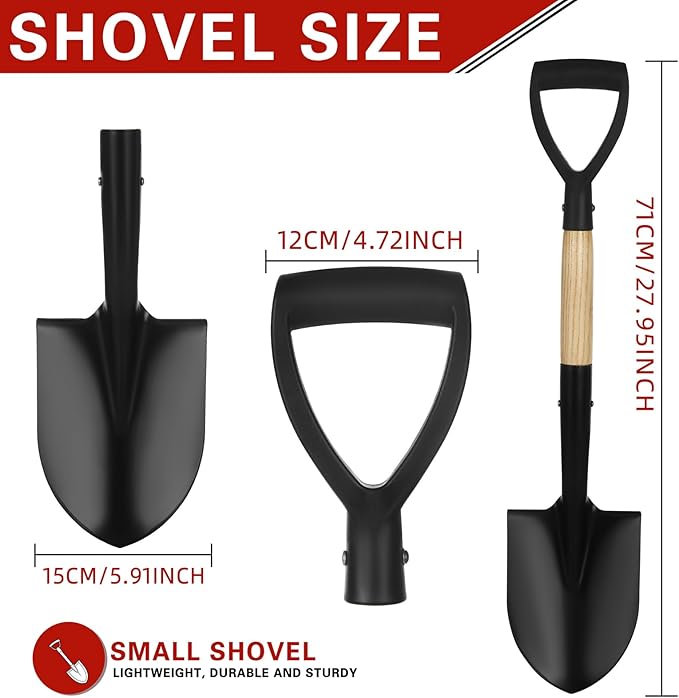 28-Inch Mini Garden Shovel with D-Grip Handle, Kids Small Shovel, Alloy Steel Head & Wooden Shaft for Car Emergency, Beach, Planting & Light Snow Duty