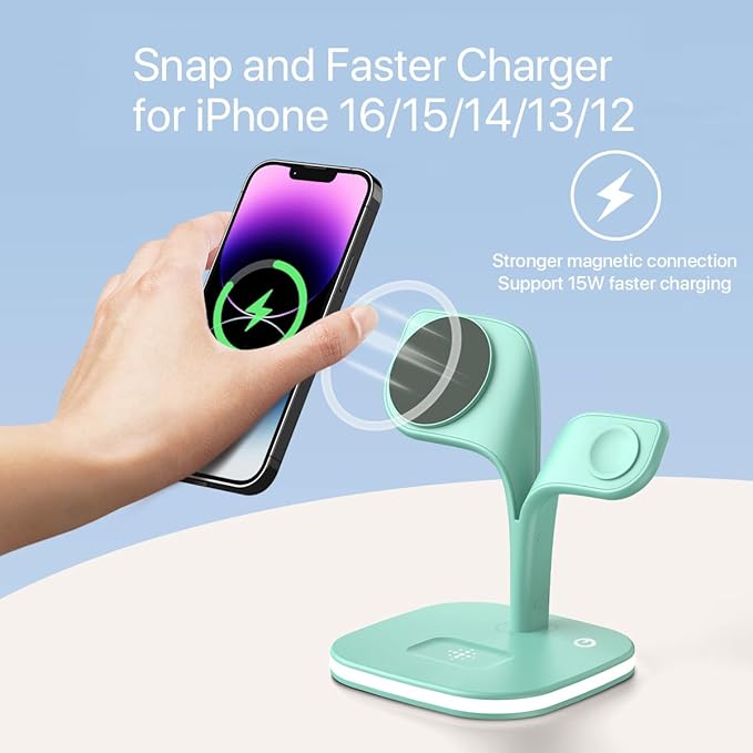 EXW Charging Station, Magnetic Wireless Charger,5 in 1 Fast Mag-Safe Wireless Charger Stand for iPhone 17/Air/16/15/14/13/12 Pro/Max/Mini/Plus, Apple Watch 10/9/ 8/7/6/SE/5/4/3/2 and Airpods 3/2/Pro