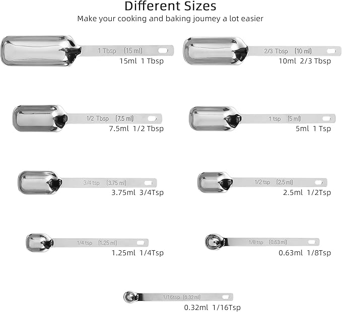 Nstezrne 17-Piece Stainless Steel Measuring Cups and Spoons Set, Silver, 7 Cups & 9 Spoons + Leveler