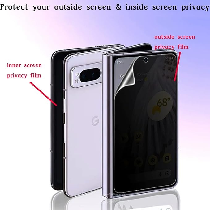 2+2 Pack Privacy Matte Screen Protector for Google Pixel 9 Pro Fold Anti-peep 1PCS Outside +1PCS Inside Soft Film+2 PCS Lens Protector