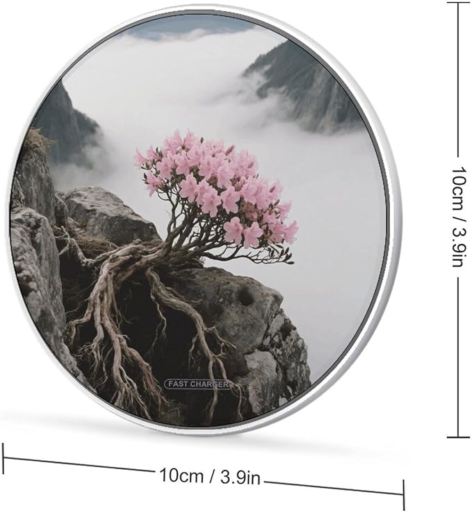 Flowers on The Cliff Wireless Charger with USB CableAluminum Alloy Frame 10W Max Compatible Fast Wireless Charging Pad- 3.2ft Cable Included for Travel Home Office Desk