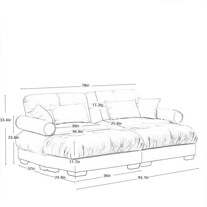 93.7" Loveseat Sofa, 2 Seater Modular Sectional Sofa, Camel Large U Shaped Sectional Couches for Living Room, Fluffy Couch, Love Seat, Velvet Cloud Couch with Ottoman, Deep Seat Sofas for Living Home