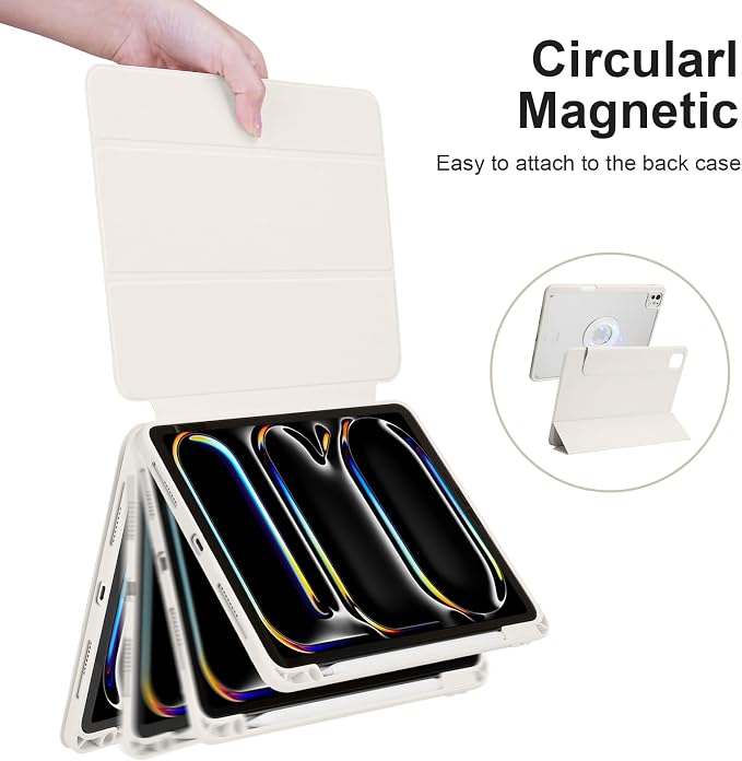 Case for iPad Pro 11 inch M5/M4 (2025/2024 6th/5th Generation) Removable and Detachable Magnetic Cover with Pencil Holder Vertical Adjustable Stand Tri-Fold Multi-Angle Black
