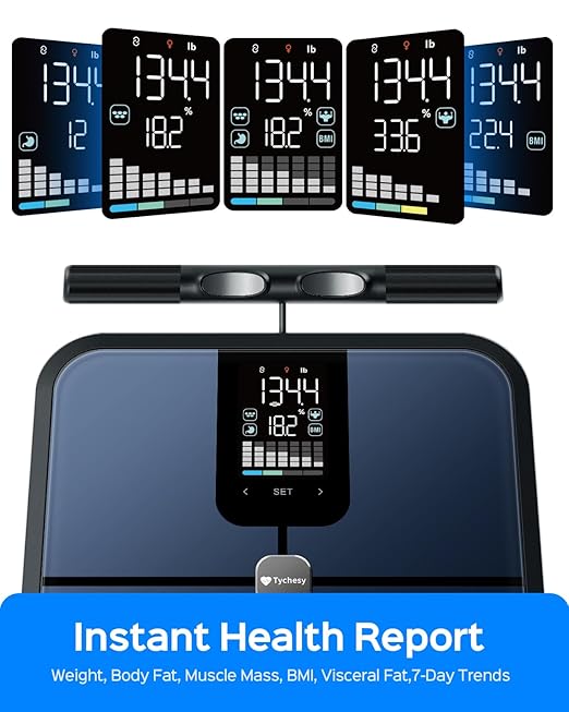 Tychesy Smart Pod Scale for Full Body Composition, 8-Sensor Smart Analyzer Measures Fat, Muscle Mass, BMI, Digital Bathroom Scale Syncs with App for 24 Users, FSA&HSA Eligible