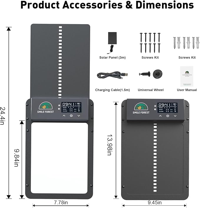 Automatic Chicken Coop Door with LCD Display, Solar Chicken Coop Door with Multiple Modes & USB-C Charging, Automatic Chicken Door with Light Sensor & Timer