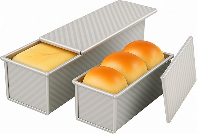 Logario Pullman Loaf Pan with Lid, 2-Pack, 13x5 and 8.4x4.8 Inch