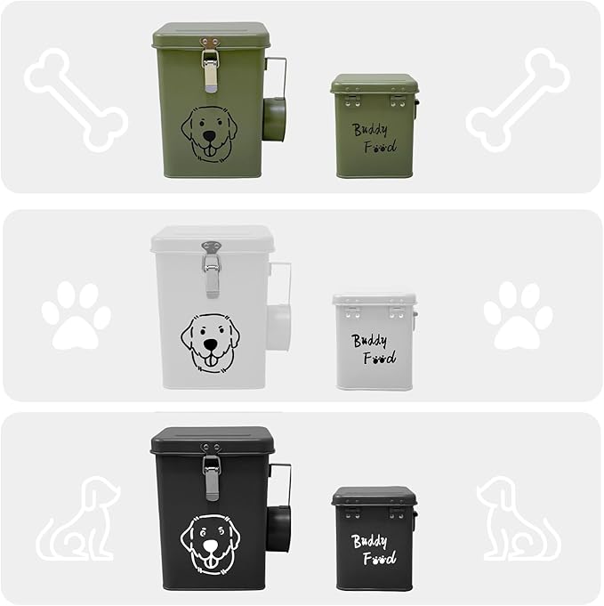 HHGFCLTRS Dog Food Storage Container Airtight Dog Treat Container Pet Food Storage Containers Dog Treat Jar Tinplate Dog Treat Bin White