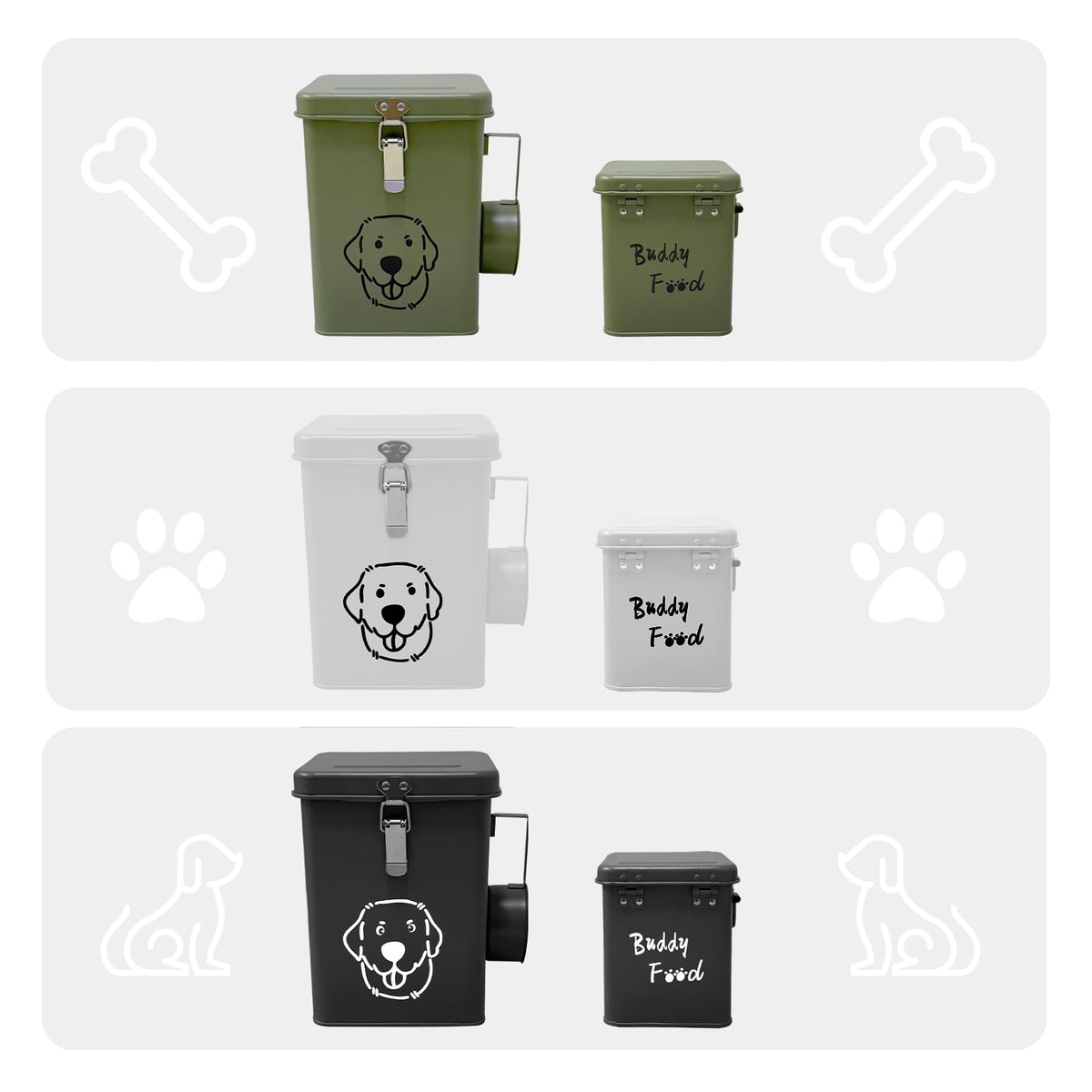 HHGFCLTRS Dog Food Storage Container Airtight Dog Treat Container Pet Food Storage Containers Dog Treat Jar Tinplate Dog Treat Bin White