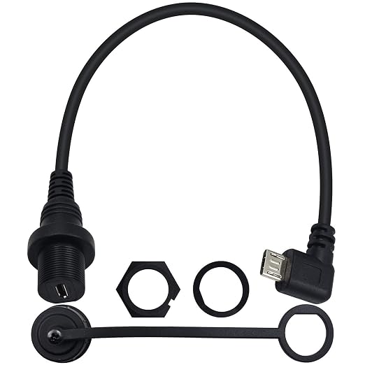 Duttek Micro USB Panel Mount Cable Left Angled 90 Degree Micro USB Mount Extension Dash Flush Cable Male to Female for Car Boat Motorcycle Truck Dashboard 30cm/12 Inch