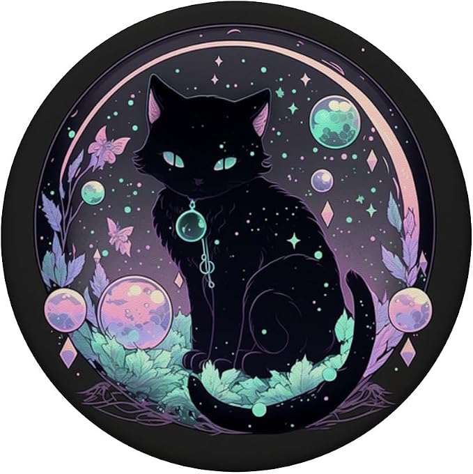 Moon Phases Crystal Witchy Cute Black Cat Kawaii Pastel Goth PopSockets Adhesive PopGrip