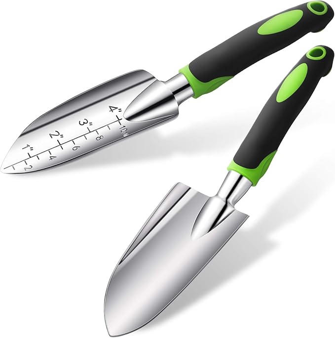 Honoson Garden Hand Trowel Transplant Trowel with Measurements Aluminum Alloy Planting Tools with Rubber Handle Small Gardening Hand Tools Shovels for Gardening Cultivating Transplanting Supplies