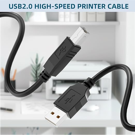 USB 2.0 Printer Cable 20 FTUSB 2.0 A to B Connector High - Speed Data Transfer for Printers &amp Scanners Compatible with HP Canon Epson Brother and More Black 20FT