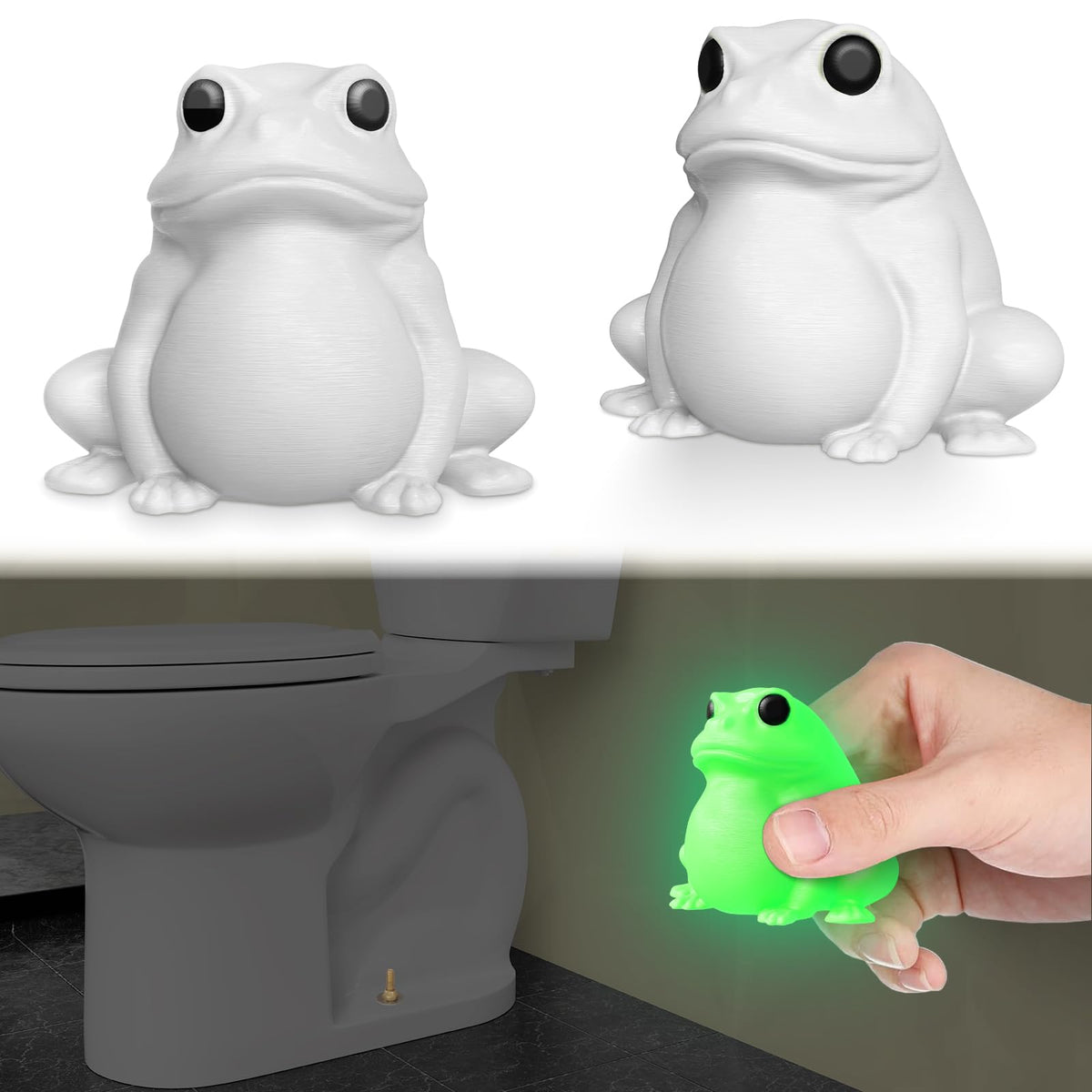 boeemi Frog Toilet Bolt Covers Decorative Glow in The Dark- 2PCs Toilet Screw Caps Luminous Green PLA Cute Bathroom Decor Accessories Push-on Install