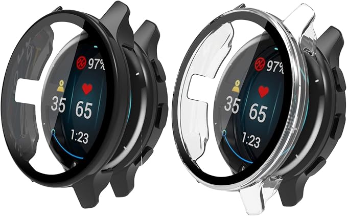 for Venu 2 Plus Case Lamshaw Hard PC Case with Tempered Glass Screen Protector Compatible with Garmin Venu 2 Plus Smartwatch (2 Pack-Pink+Black)