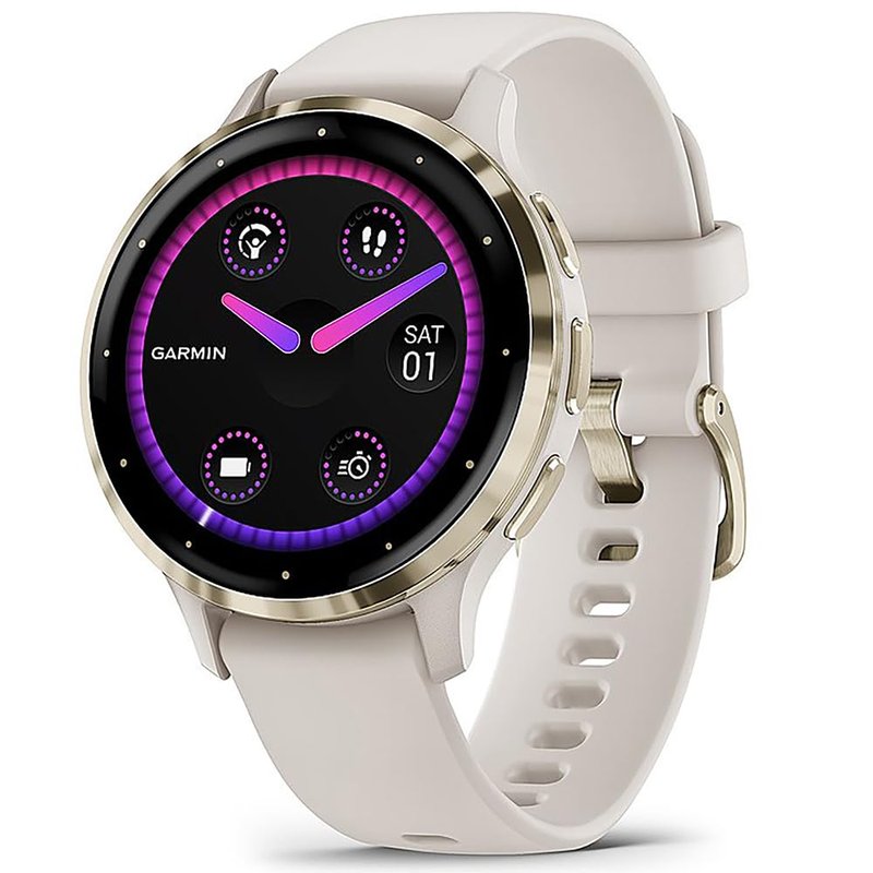 Garmin Venu 3S (Refurbished) Soft Gold Stainless Steel Bezel 1.2-Inch AMOLED Smartwatch with 41mm Ivory Case w/Band (Renewed), 010-N2785-04 - Bundle w/Deco Essentials 2-Year CPS Plan