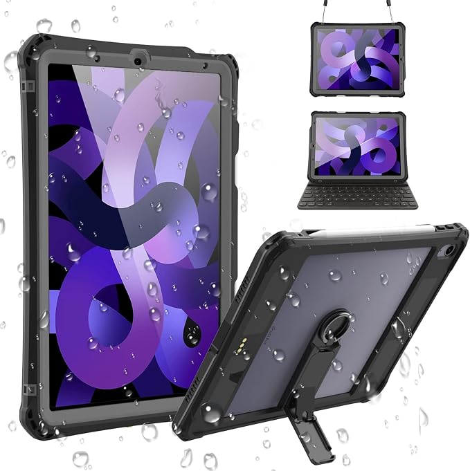 10.2 Waterproof Case Compatible with iPad 9th 8th 7th Generation 2021/2020/2019 Built-in Screen Protector with Strap Stand Pencil Holder Full Body Heavy Duty Protective Shockproof