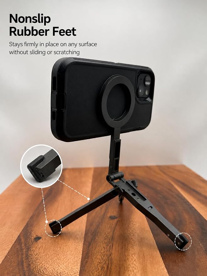 MagSafe Magnetic Foldable Phone Tripod for iPhone &amp Android | Strong magnetic hold • Pocket size • Foldable design • FaceTime • Video recording • Selfie grip • Travel stand • Desk stand