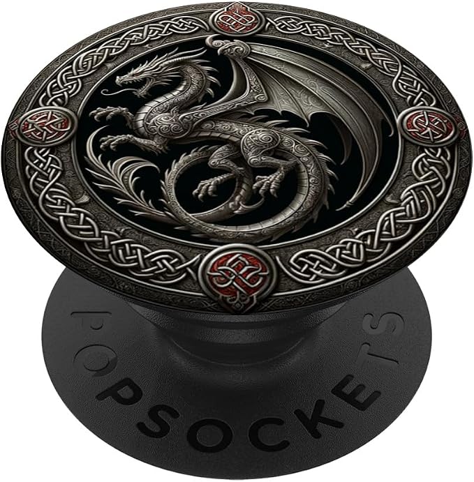 Aesthetic Viking Chinese Dragon Silver Mythical Fantasy PopSockets Adhesive PopGrip