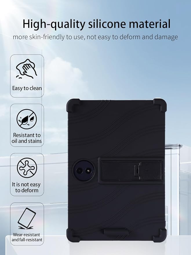 for TCL TAB A1 Plus Android 16 Tablet12.2 2.4K Ultra Clear Display Tablet Model CaseUYRUREL Soft Silicone Adjustable Stand Cover Lightweight Kids FriendlyBlack.