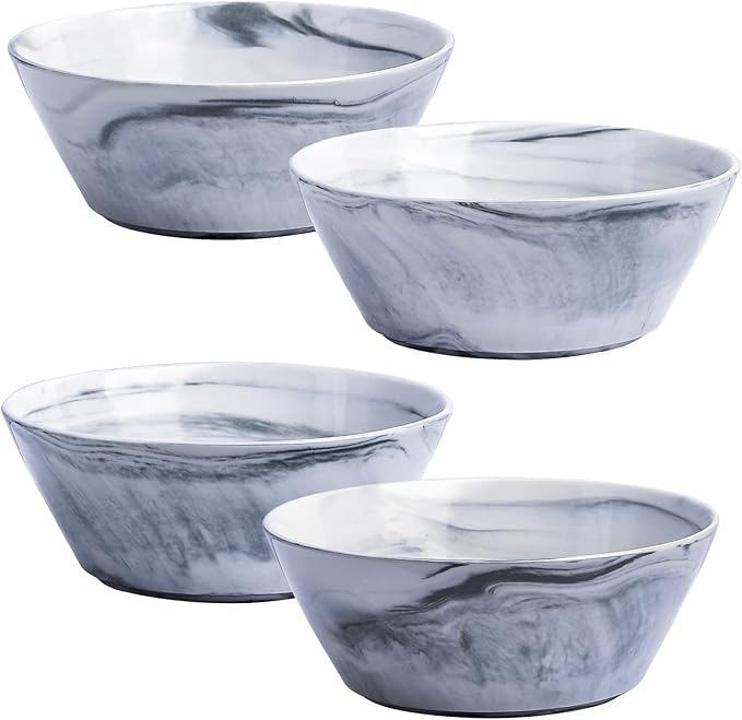 Yundu Grey Marble Ceramics Bowls Set of 4, 30 Ounces Ramen Bowl for Noodle, Salad Bowls Large Snack Bowls for Kitchen, Dishwasher & Microwave Safe