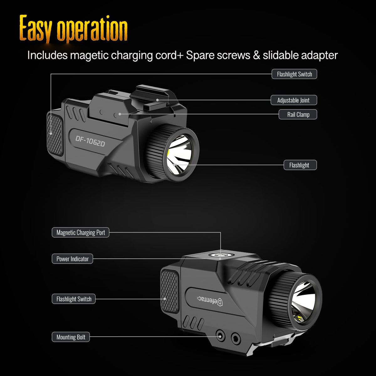DEFENTAC 800lm Slidable Gun Light with Power Level Indicator
