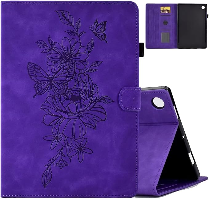 Case for Samsung Galaxy Tab A9 8.7 Inch 2023 (SM-X110/X115/X117) Suede Embossed Flower Flip Stand Protective Shell with Pen Holder &amp Card Slot No Smart Auto Wake/Sleep Function Brown