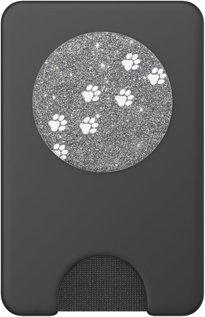 Silver Paw Print Tracks Dog Cat Mom White Cute PopSockets Adhesive PopGrip