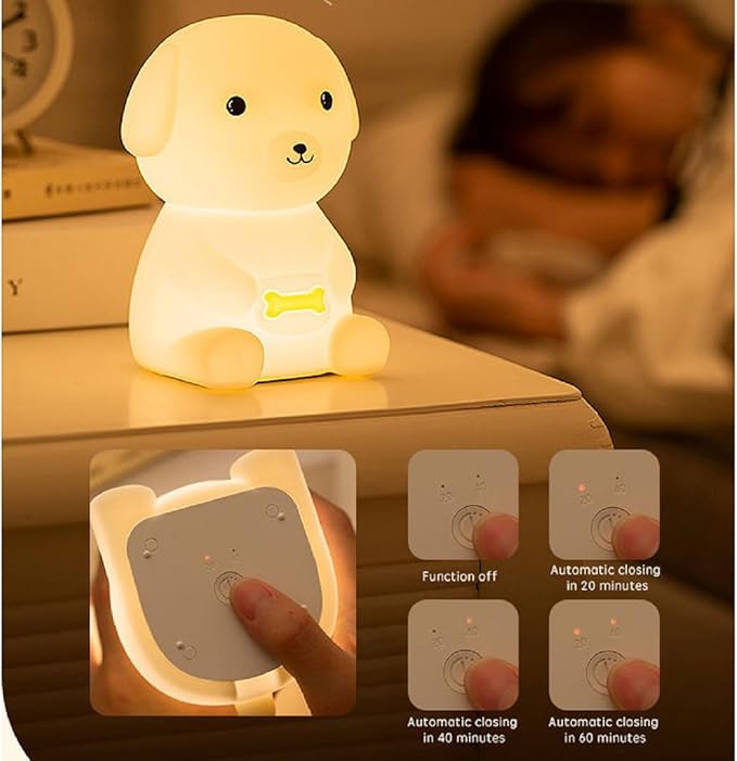 Puppy Night Light for Adults Kids,Kawaii Dog Lamp 7 Colors & 2 Brightness 20/40min Timer,Soft Silicone Night Light Rechargeable Light Table Lamp Bedside Lamp,Room Decor Gifts for Boys Girls