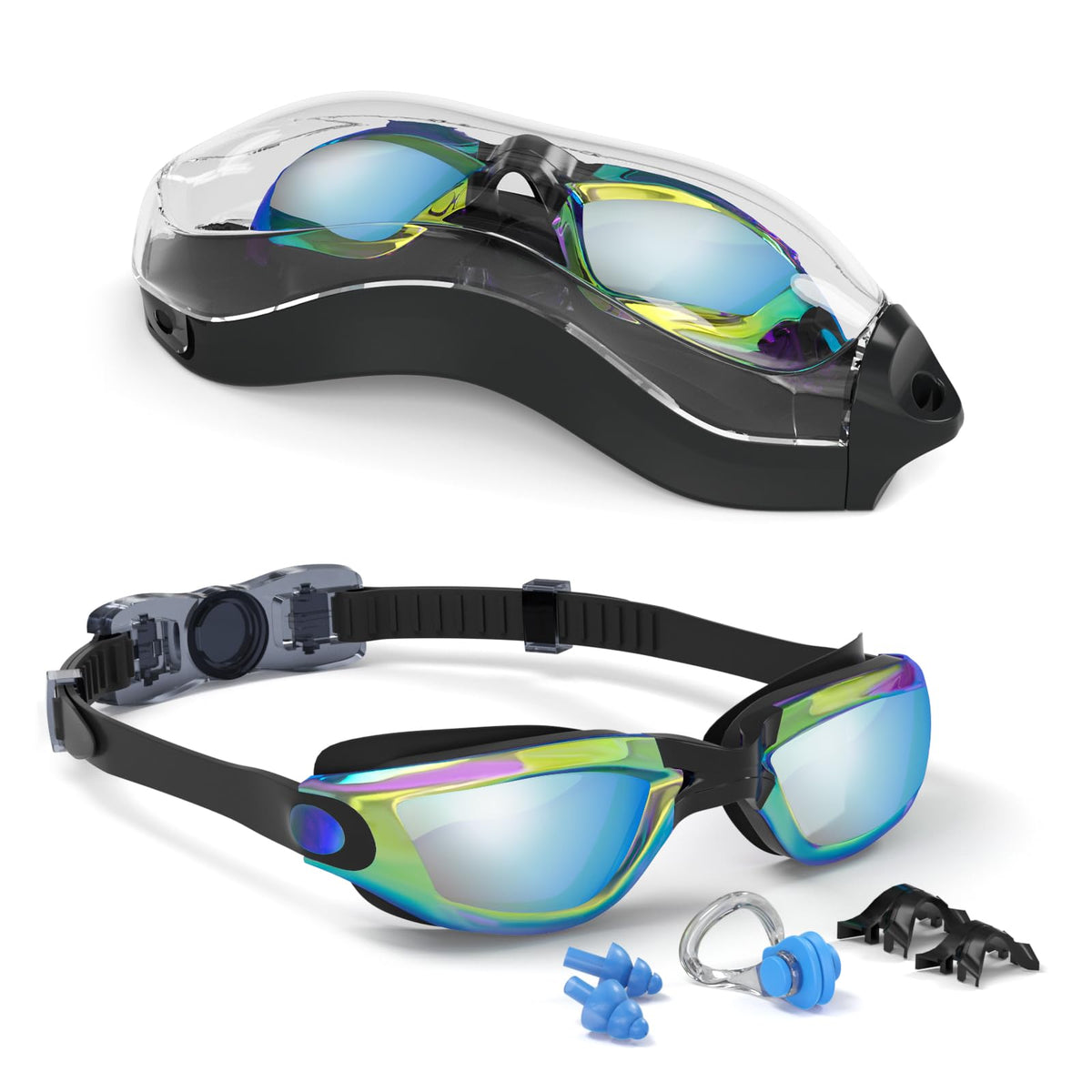 Hurdilen Kids Swim Goggles, Swimming Goggles for Kids with Nose Clip, Earplugs, Nose Bridge for Age 3-15