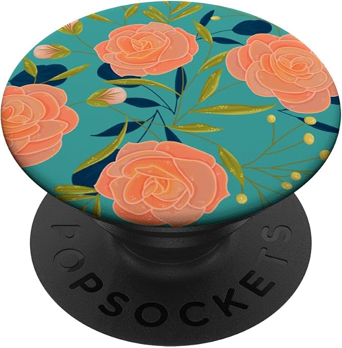 Turquoise Teal Blue Floral Flower Design PopSockets Adhesive PopGrip