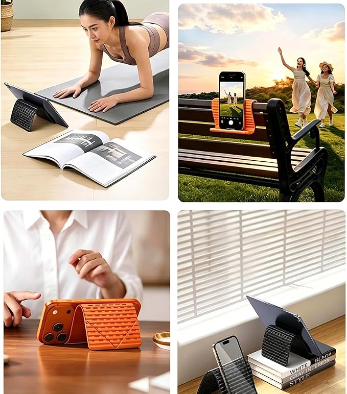 Flexible Silicone Phone Holder Bendable Foldable Stand with Aluminum Adjustable Anti-Slip Multi-Angle Cellphone Holder Portable Rollable Stand for Phone Tablet Laptop 2 Pack Black