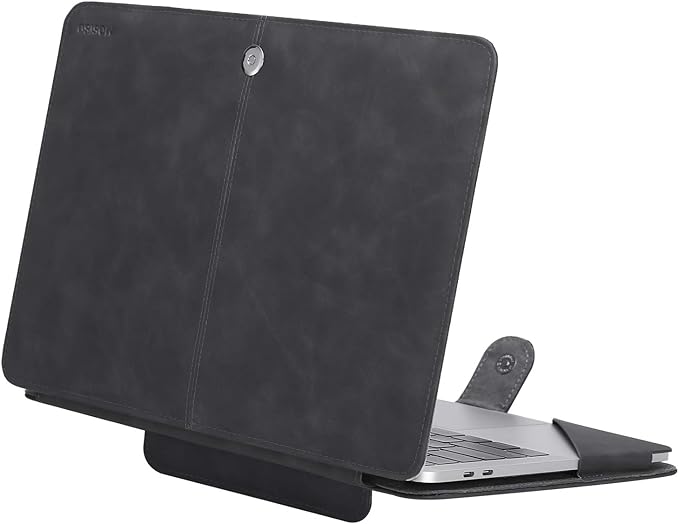 MOSISO Case Compatible with MacBook Air 13.6 inch M4 M3 M2 2025-2022 /Air 13 M1 2022-2018 /Pro 13 inch M2 M1 2025-2016, PU Leather Portfolio Protective Stand Cover, Space Gray