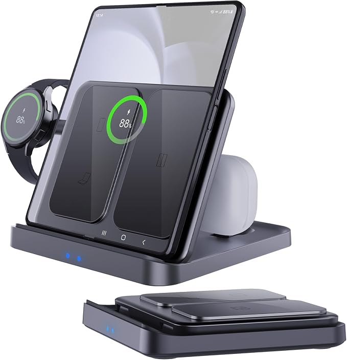 Wireless Charger Station for Samsung Z Fold 7/6/5 ANPULES 3 in 1 Foldable Fast Wireless Charging Stand Dock for Galaxy Z Fold4/Flip 6/5 Wireless Charger for Watch 6/6 Classic Buds 2/Pro/Live