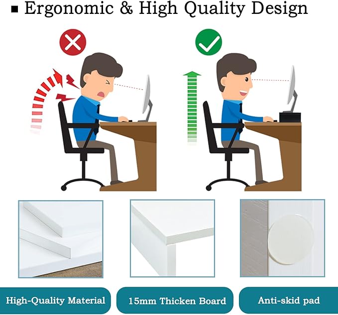 TEAMIX White Monitor Stand Riser - 2 Pack, Wood 2 Tier Adjustable Dual Monitor Riser for Laptop/PC Computer Stand for Desk