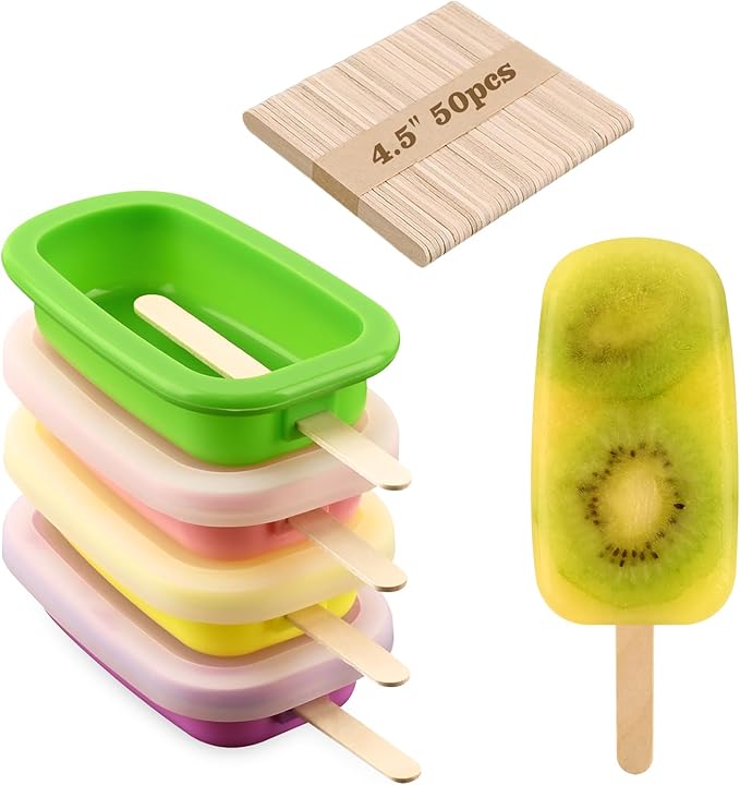 WMKGG Stackable Silicone Popsicle Molds with Lids, 4 PCS Ice Cream Molds