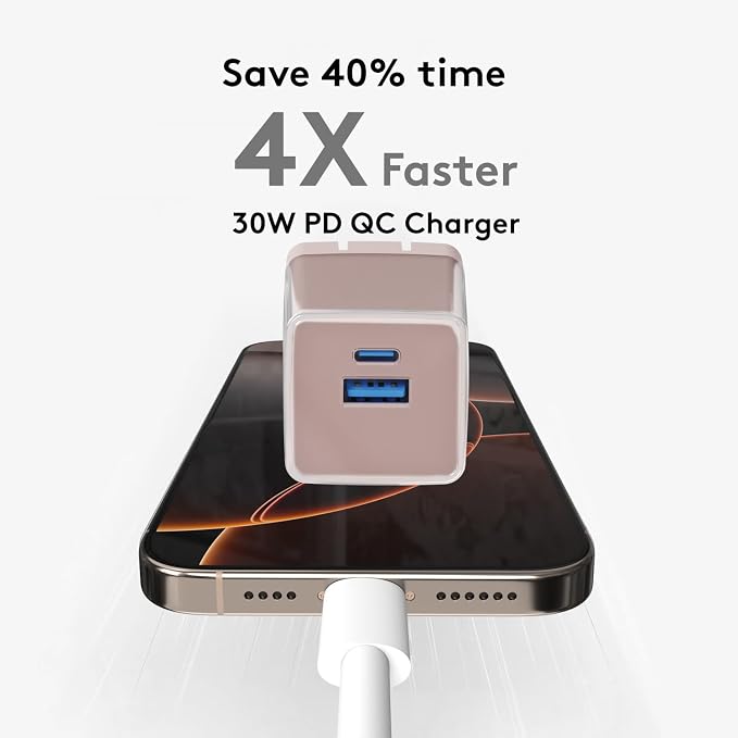 Qackenm 30W USB C Charger Block 2 Port Fast Charging Block Foldable GaN USB C Wall Charger for iPhone 16/15/14/13/12 and Other Series iPad Pro/Air/Mini Pixel Galaxy (Pink)