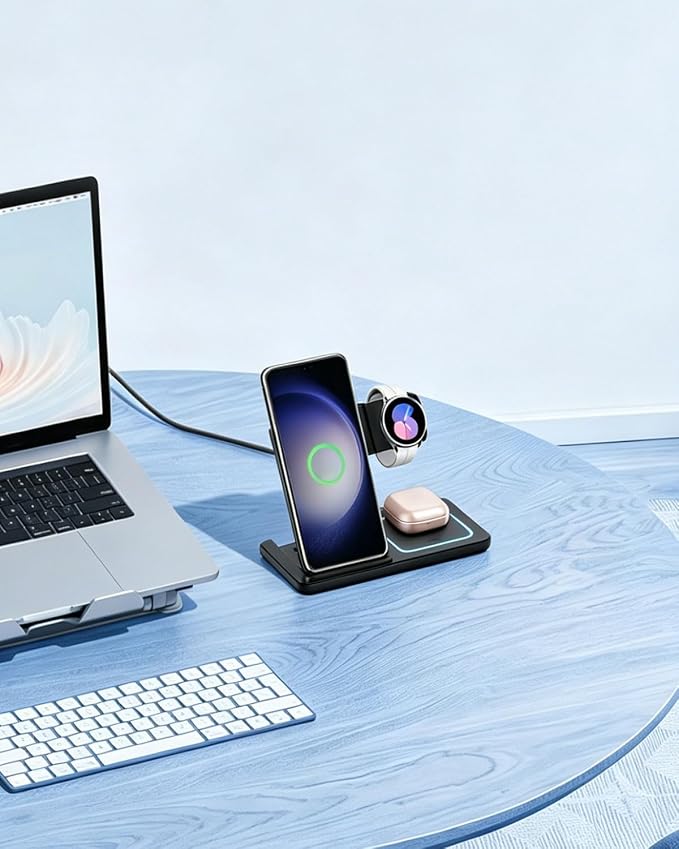 3 in 1 Wireless Charger Foldable Fast Charging Station for Phones Watches &amp Earbuds Portable Travel Stand