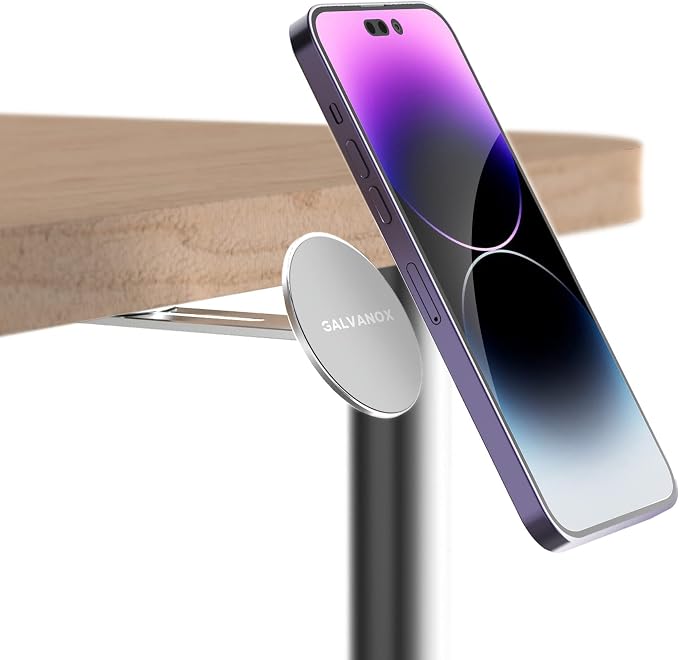 GALVANOX Magnetic Phone Holder Fold-Away Swivel Stand Compatible with MagSafe for iPhone 12131415 16 Pro Max | Bedroom Nightstand Desk Kitchen and More (Low Profile Sidemount/Under-Mount)