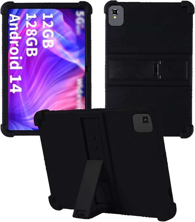 Case for YLEEBG TAB10 10 inch Android 14 TabletsWUNIAK Hollow Back DesignHeat Dissipation Shockproof Lightweight Adjustable Kickstand Silicone Shell&ampKids Friendly Soft CaseBlack