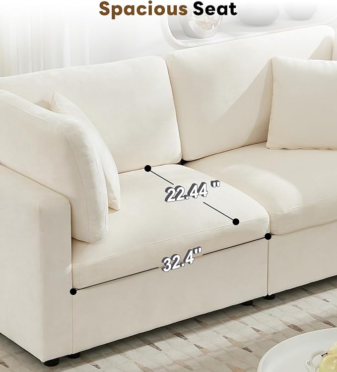 Tbfit Loveseat Modular Sectional Couch, Oversized 82" Comfy Cloud Sofa for Bedoom, Living Room, Washable Cover, Beige